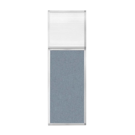 Versare Hush Panel Configurable Cubicle Partition 2' x 6' W/ Window Powder Blue Fabric Clear Fluted Window 1852204-1